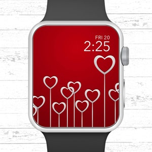 Apple Watch Wallpaper, Silver Stemmed Heart Flowers Apple Watch Face Design