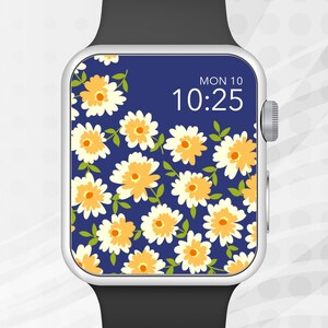 Apple Watch Wallpaper, White and Yellow Flowers with Colored Center Apple Watch Face Design