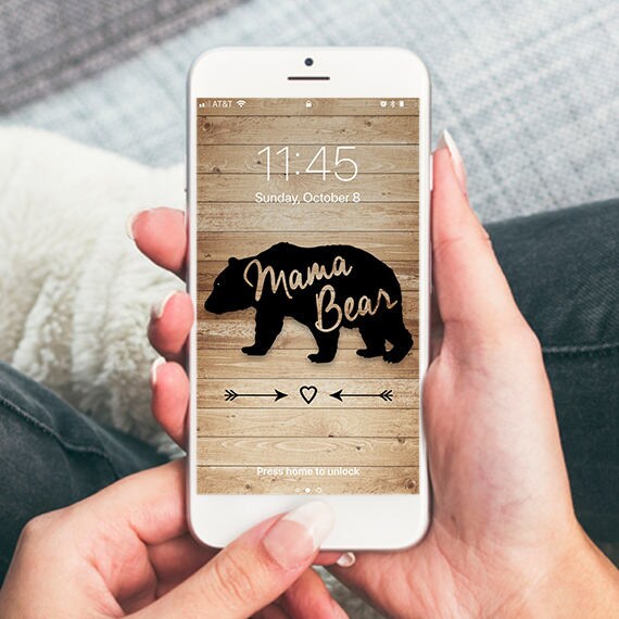 Mama Bear Brown Woodgrain Background Iphone Wallpaper Cell Etsy
