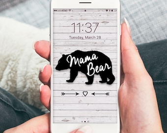 Mama Bear White Woodgrain Background, iPhone wallpaper, Cell phone background, iPhone lock screen, Cell phone wallpaper, Phone background