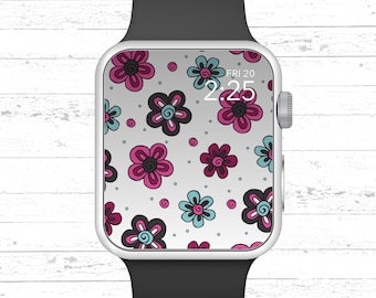 Apple Watch Wallpaper, Bright Color Cartoon Flowers Apple Watch Face Design