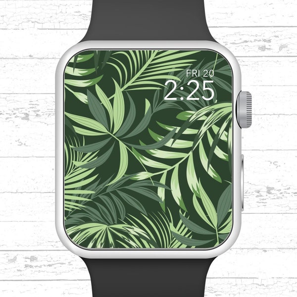 Fondo de pantalla de Apple Watch, diseño de esfera de Apple Watch con palmera verde y fondo verde