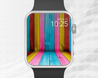 Apple Watch Wallpaper, Colorful Wood Fence Apple Watch Face Design