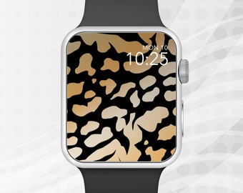 Apple Watch Wallpaper, Black and Gold Illustrated Wild Animal Background Apple Watch Face Design