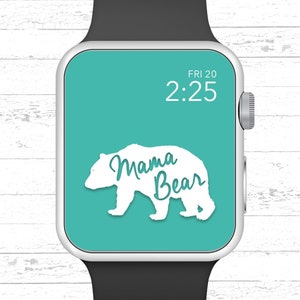 Apple Watch Wallpaper, Mama Bear Turquoise Background Apple Watch Face Design
