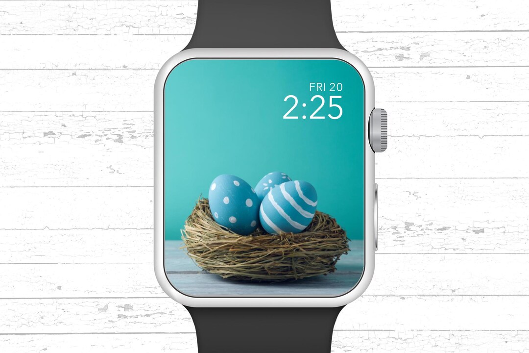 Apple Watch Wallpaper Easter Eggs in Basket With Teal Etsy