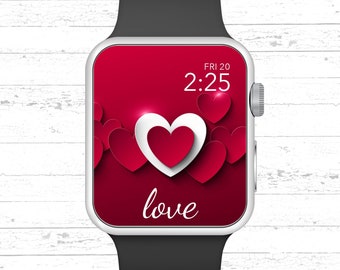Apple Watch Wallpaper, Love With Hearts on Red Background Apple Watch Face Design