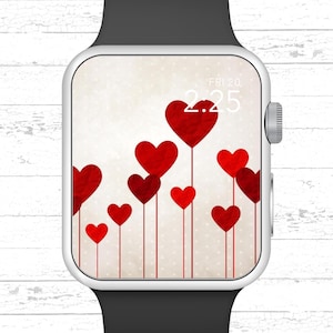 Apple Watch Wallpaper, Red Stemmed Heart Flowers Apple Watch Face Design