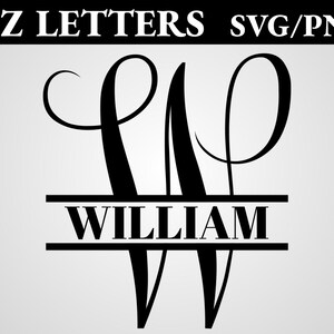 Peut inclure: Conception de monogramme noir et blanc avec la lettre W ornée d'une fioriture décorative et le nom "WILLIAM" centré sous la lettre.