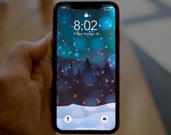 Suelo nevado con montañas y árboles, fondo de pantalla de iPhone de Navidad, fondo de teléfono celular de Navidad, pantalla de bloqueo de iPhone de Navidad