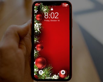 Corona navideña con adornos, fondo de pantalla navideño para iPhone, fondo navideño para celular, pantalla de bloqueo navideña para iPhone