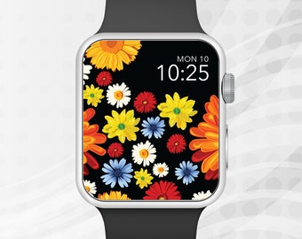 Fondo de pantalla de Apple Watch, diseño de esfera de Apple Watch con flores de colores