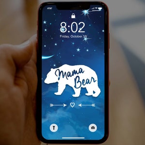 Mama Bear Cloudy Night Moon and Stars, iPhone wallpaper, Cell phone background, iPhone lock screen, Cell phone wallpaper, Phone background