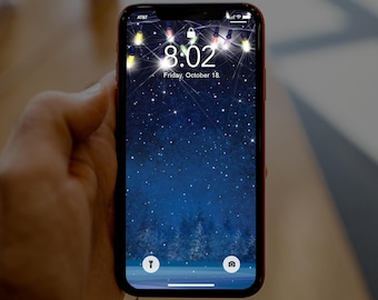 Fondo nevado con luces de Navidad, fondo de pantalla de iPhone de Navidad, fondo de teléfono celular de Navidad, pantalla de bloqueo de iPhone de Navidad