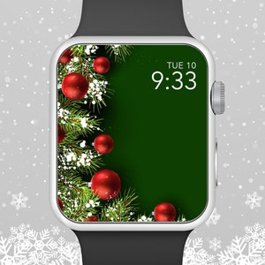 Apple Watch Wallpaper, Christmas Wreath and Ornaments With Green Background Apple Watch Face Design