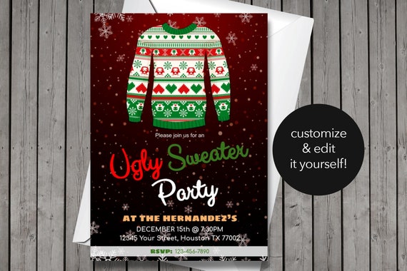 Ugly Sweater Party Invitation Printable &amp; Editable | Etsy