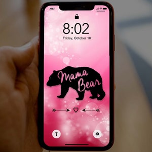 Mama Bear Pink Circle Art, iPhone wallpaper, Cell phone background, iPhone lock screen, Cell phone wallpaper, Phone background