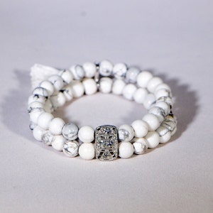 Marcasite Tablet w/ Clear Swarovski Crystal Silver Plated Charm and a Stretch Beaded Bracelet along w/ a Tassel
