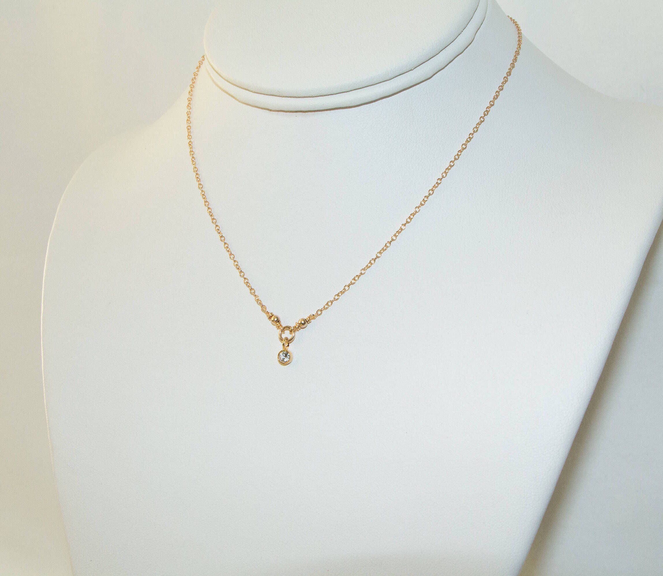 Dainty Tiny Mini Me Cubic Zirconia Pendant on a Gold Filled