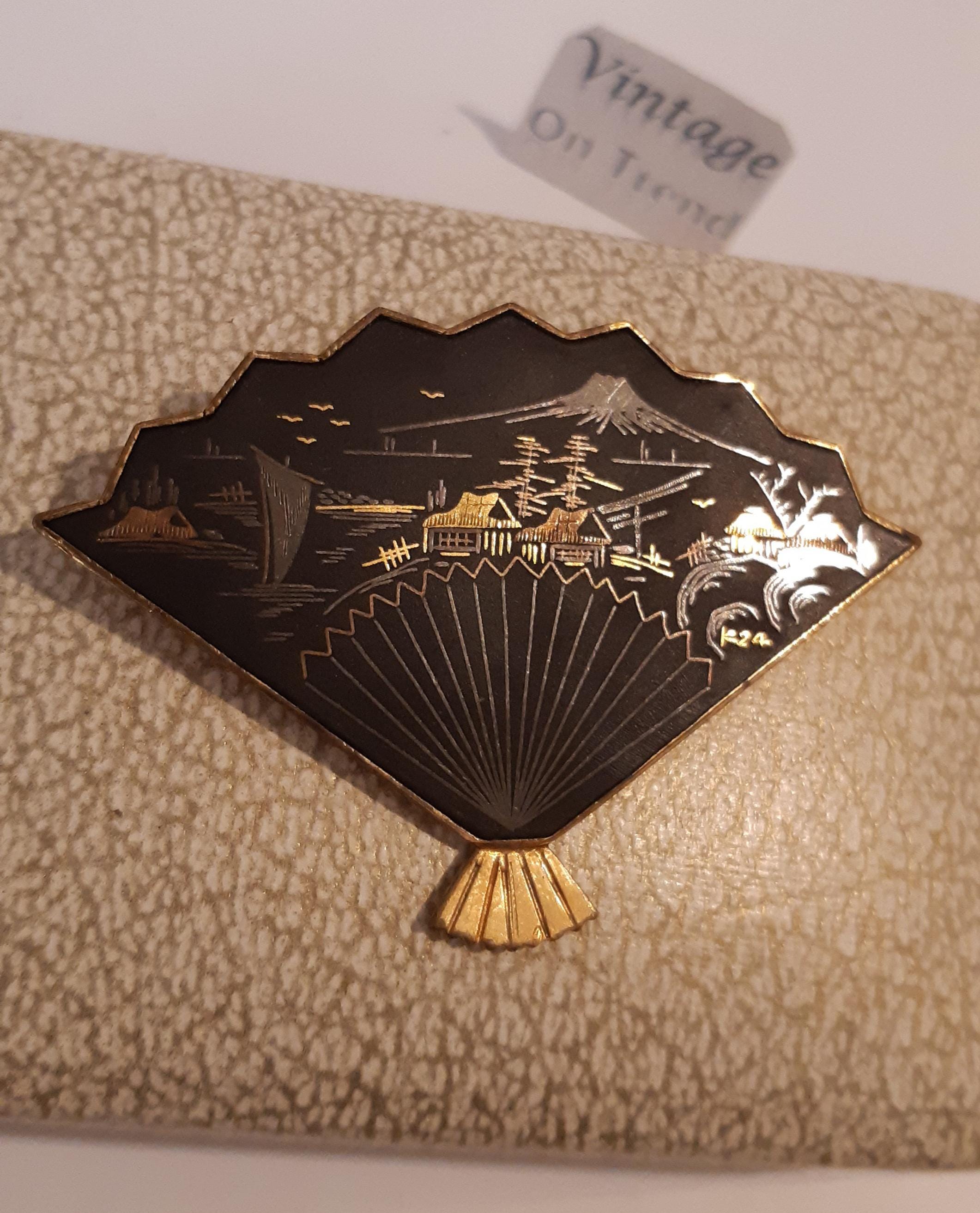 Boutons De Manchette Japonais Vintage - Look Damascène - Marqués K24 - Occasion - Pour Homme