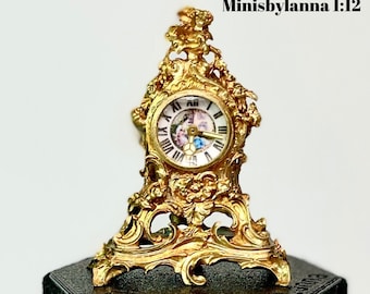 1:12 Dollhouse miniature French ormolu mantel working clock