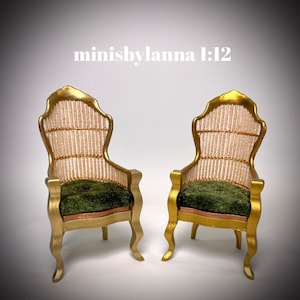 1:12 Dollhouse miniature Victorian rattan golden chairs