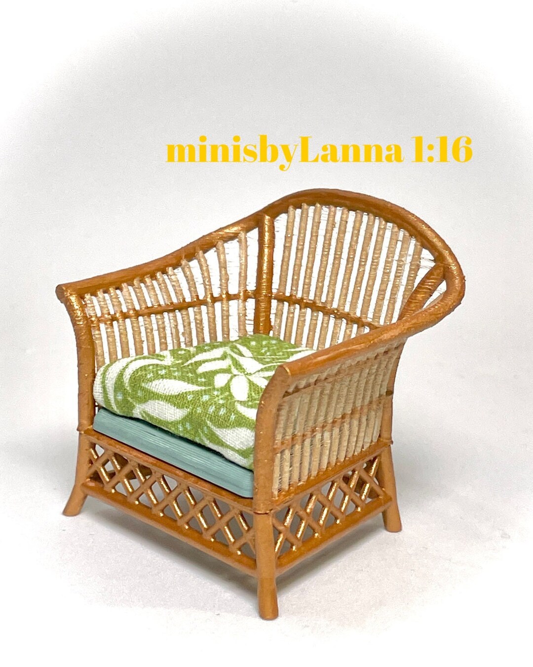 116 Dollhouse Cane Rattan Armchair Tropical Green Lundby Scale Etsy