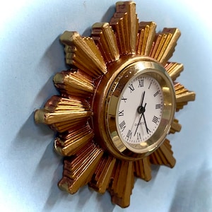 1:6 Dollhouse miniature wall clock sunburst/starburst golden frame