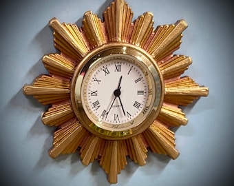 1:16 Dollhouse vintage wall clock sunburst/starburst golden frame - Lundby scale