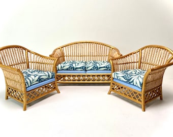 1:12 Dollhouse cane rattan tropical blue furniture