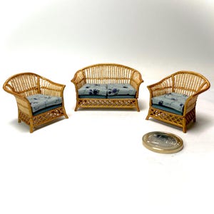 1:24 Dollhouse cane rattan blue 23 furniture - Half Scale