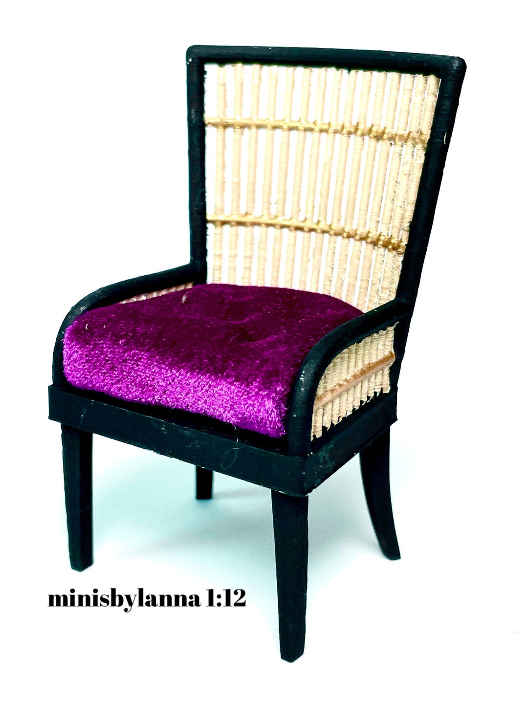 112 Dollhouse Miniature Armchair Art Deco Rattan Large Black Etsy