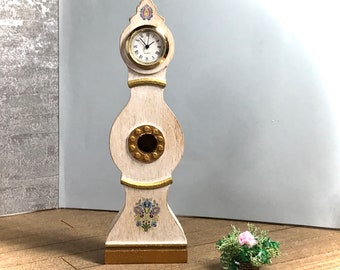 1:12 Dollhouse miniature wooden Swedish Mora longcase working clock