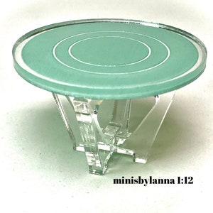 1:12 Dollhouse modern clear side table top mirrored green