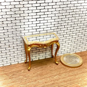 1:24 Dollhouse miniature Victorian gold console table decorated golden top mirror - Half scale