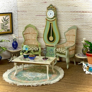 1:12 Puppenhaus Miniatur Victorian Rattan Paar zweifarbige hellgrüne Stühle