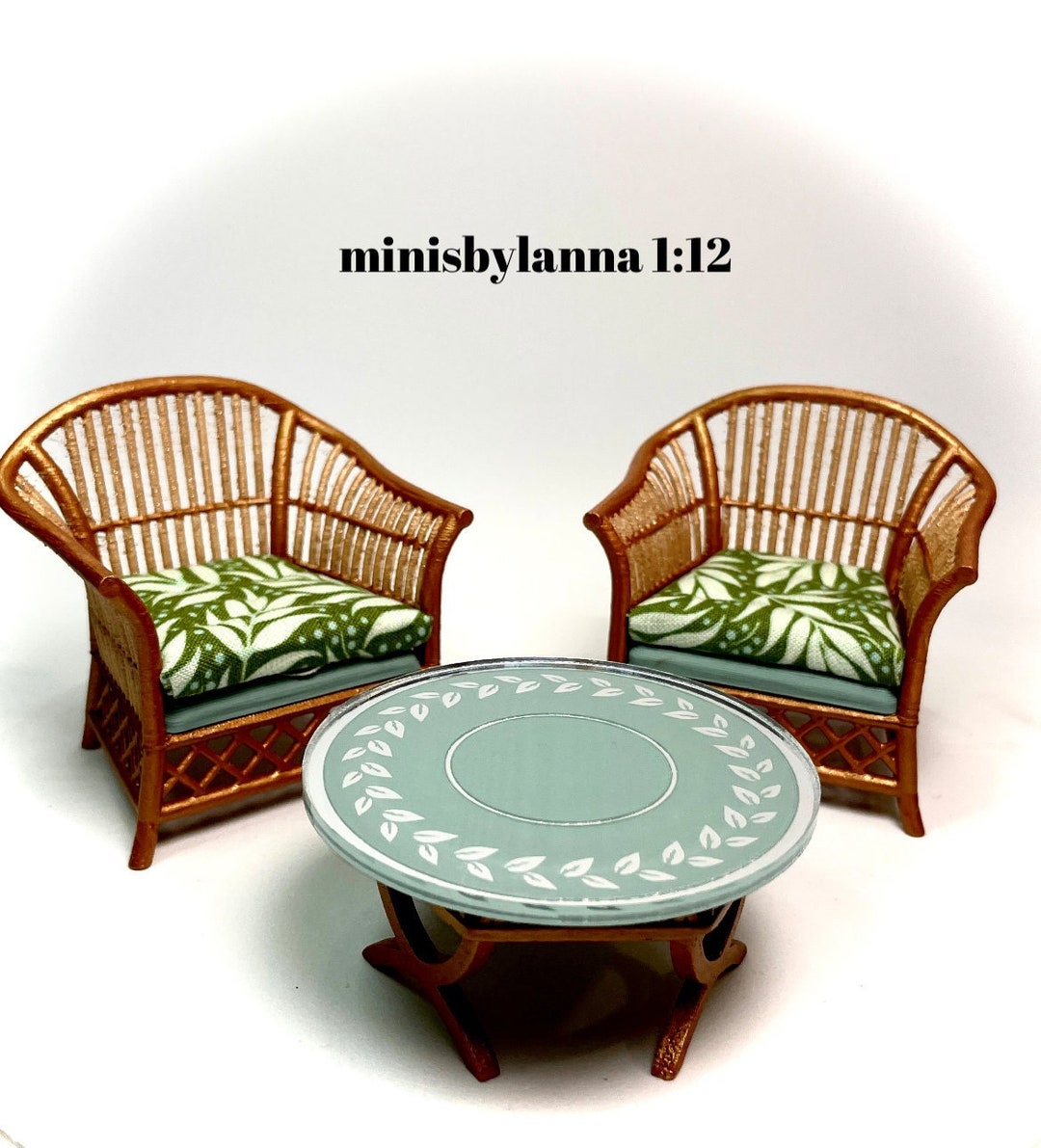 112 Dollhouse Cane Rattan Armchairs and Mirrored Table Set Etsy