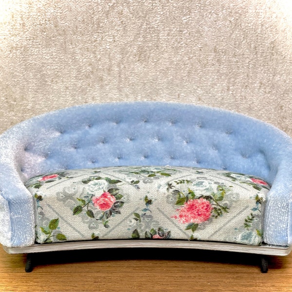 1:12 Dollhouse miniature modern sofa light Blue velvet and Grey-Pink