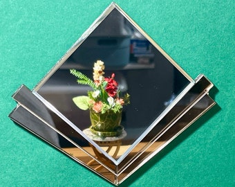 1:12 Dollhouse miniature Art Deco silver/bronze large beveled wall mirror