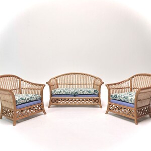 1:16 Dollhouse cane rattan petit floral blue furniture - Lundby