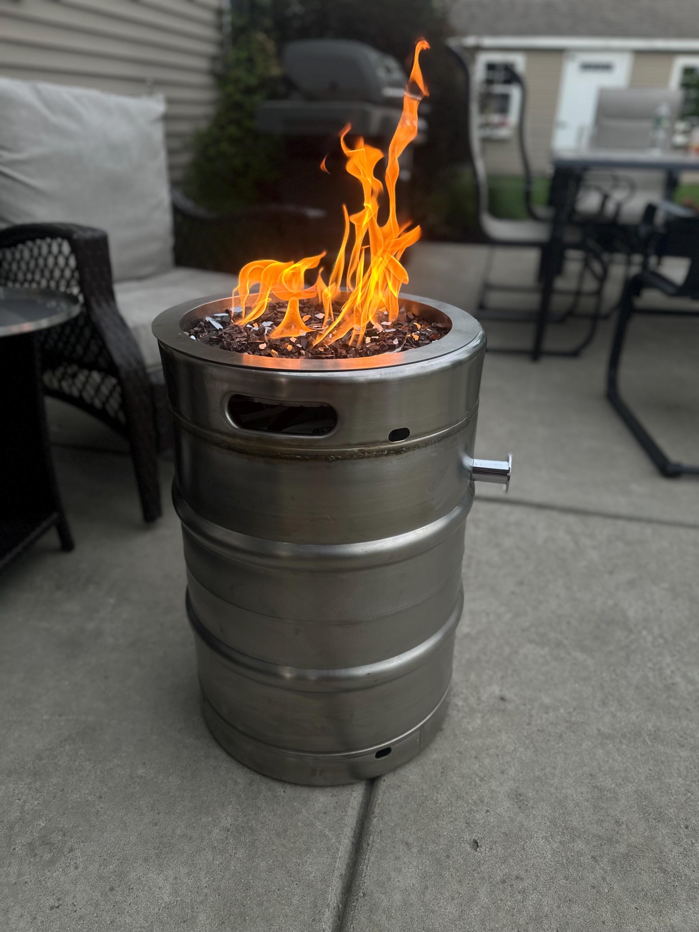 Beer Keg Propane Fire Pit, Stainless Steel, Patio Backyard Decor