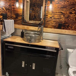 Beer Keg Tool Box Vanity with Keg Sink & Draft Tower Faucet (Contact us FIRST for freight pricing)