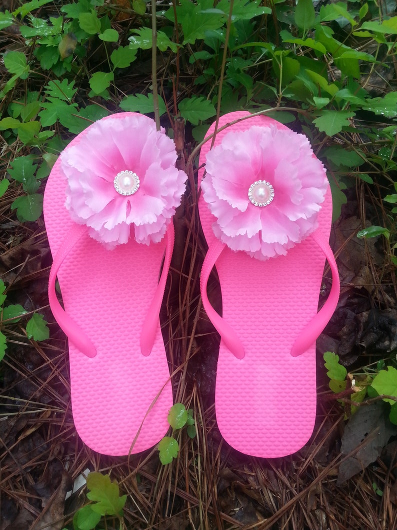 Hot Pink flip flops decorated with Pink Flowers and | Etsy