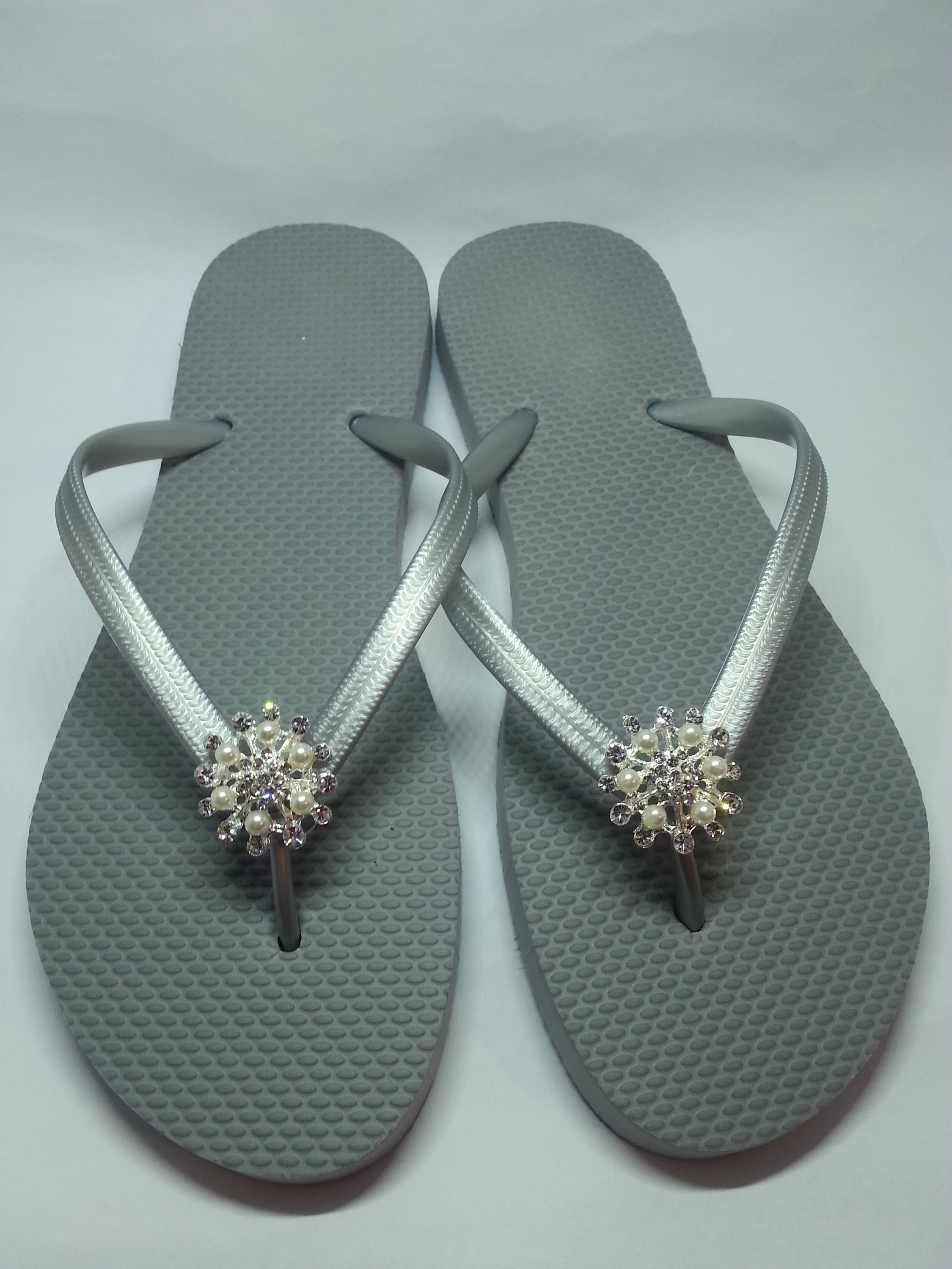 Silver-gray Flip Flops With Silver Rhinestone Buttons. Summer - Etsy