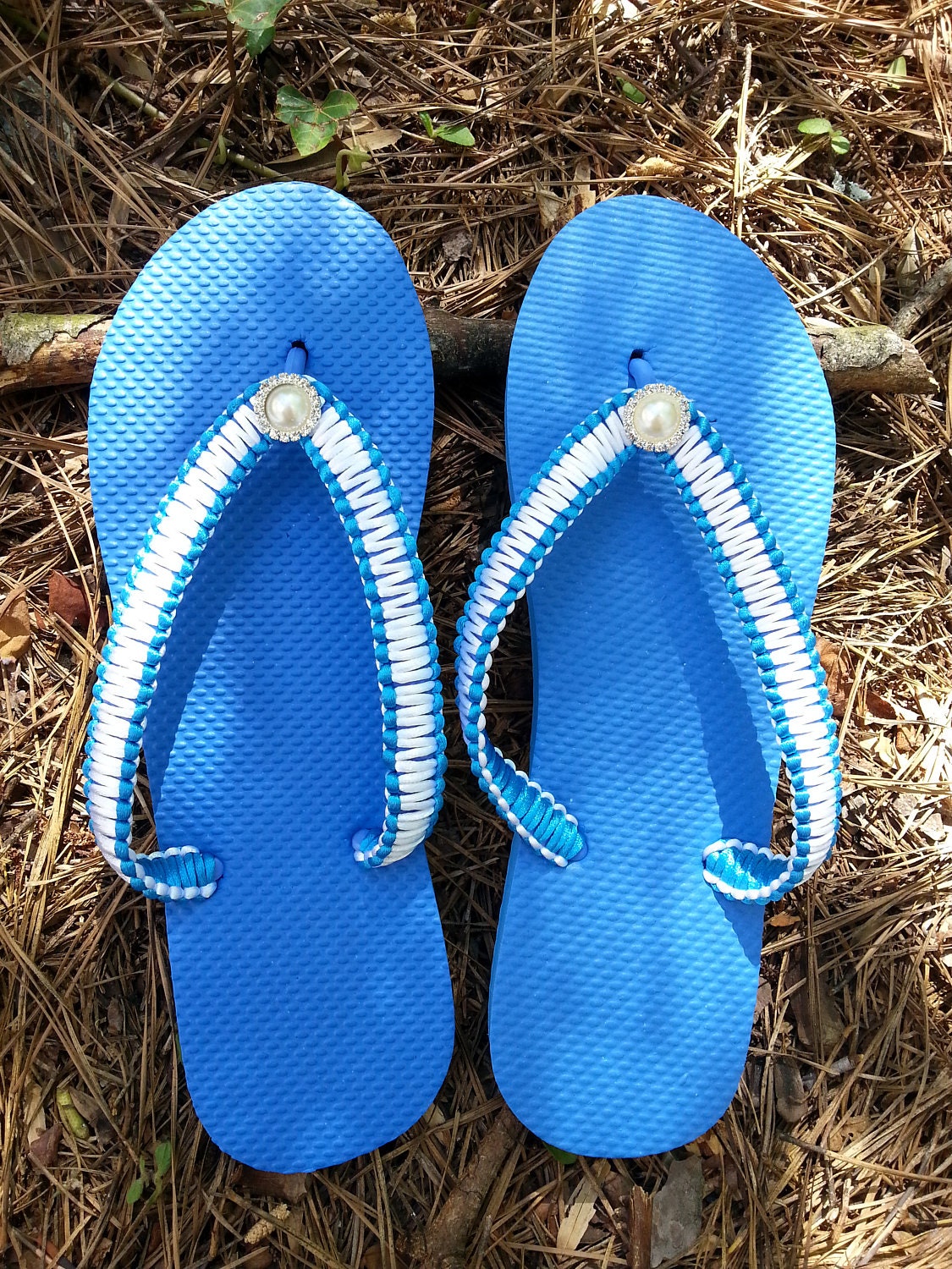 blue white flip flops