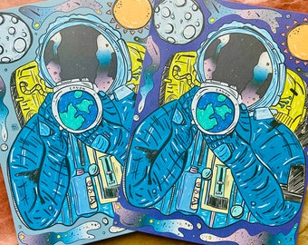 Astronaut In Space - 5x7 Art Print, 2 Color Background Options