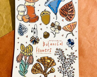 Botanical Flowers Themed Sticker Sheet - 5x7, 44 Stickers