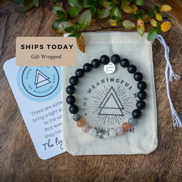 Grief Gift | Healing Grief with Strength Bracelet | Rose Quartz Hawkeye Moonstone Sunstone Quartz | Loss of parent | Sympathy  | Bereavement