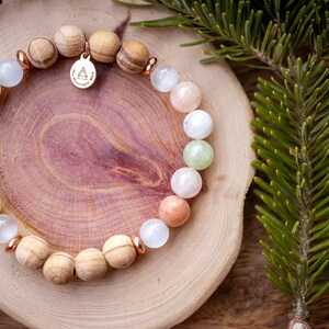 Light of Divine Love Mala Bracelet Selenite Morganite Olive Wood Forgiveness trauma Energy Clearing Joy Peace Spiritual image 6