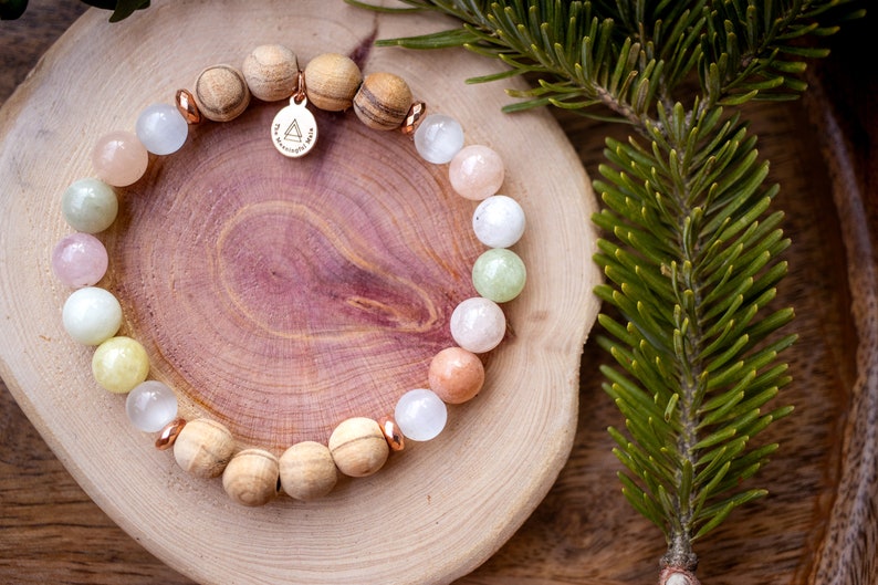 Light of Divine Love Mala Bracelet Selenite Morganite Olive Wood Forgiveness trauma Energy Clearing Joy Peace Spiritual image 6